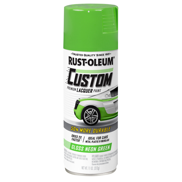 Rust-Oleum Automotive Premium Custom Lacquer Spray Paint, Gloss Neon Green, 11 oz. 323349